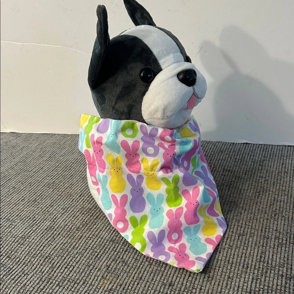 🟣 4/$15 Peeps Bunny and plaid reversible Dog Bandana NEW slides thru collar